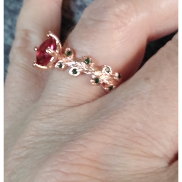 Round Cut Ruby Ring 925 SS Rose Gold Filled - Picture 2 of 5